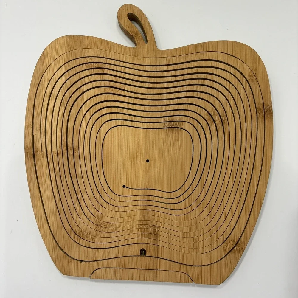 OH! NUTS Apple Shape CollapsibleWooden Basket Fruit Nut Bowl Trivet Centerpiece